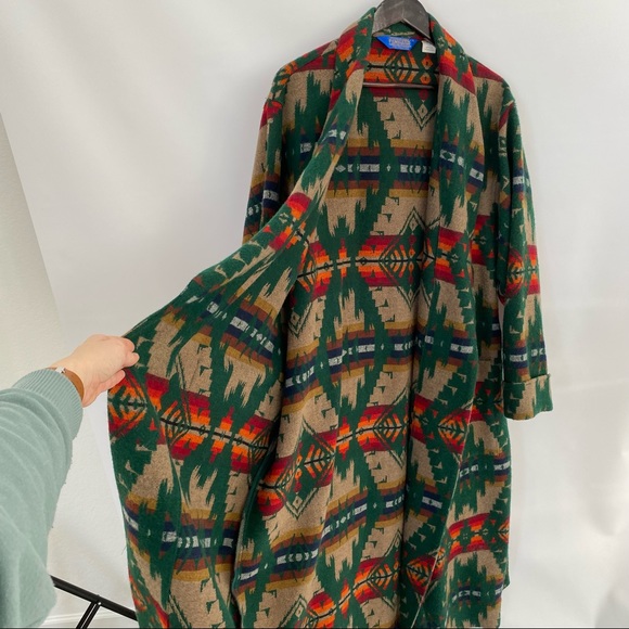 Pendleton RARE Wool Aztec Long Blanket Coat Made In USA - Picture 12 of 13